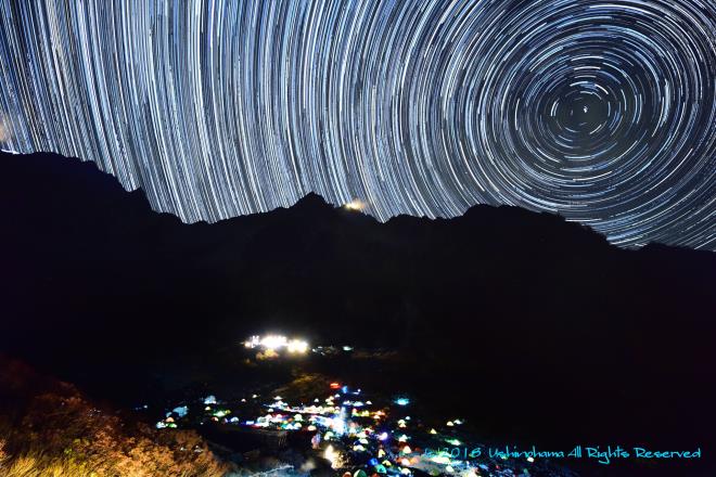 北穂高岳と星の軌跡