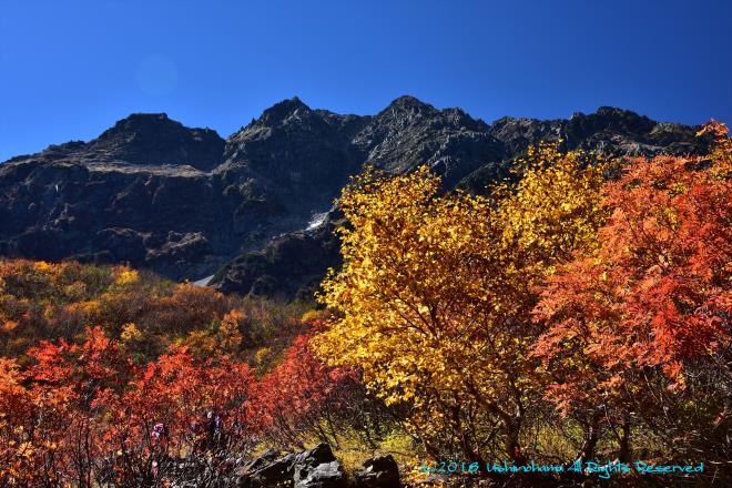 紅葉に映える奥穂高岳